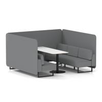Brixworth 6 Seater Bench Booth With Black Legs And White Table With Black Leg In Synergy Fabric - Partner Panels And Sofa