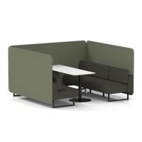 Brixworth 6 Seater Bench Booth With Black Legs And White Table With Black Leg In Main Line Flax Fabric - Monument Panels And Temple Sofa