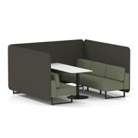 Brixworth 6 Seater Bench Booth With Black Legs And White Table With Black Leg In Main Line Flax Fabric - Temple Panels And Monument Sofa