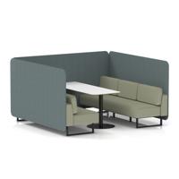 Brixworth 6 Seater Bench Booth With Black Legs And White Table With Black Leg In Main Line Flax Fabric - Westminster Panels And Newbury Sofa