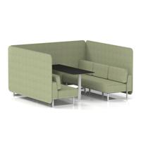 Brixworth 6 Seater Bench Booth With White Legs And Black Table With White Leg In Rivet Fabric - Burnish Panels And Sofa