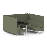 Brixworth 6 Seater Bench Booth With White Legs And Black Table With White Leg In Main Line Flax Fabric - Monument Panels And Sofa