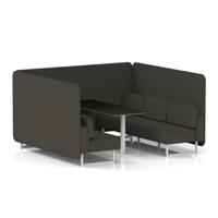Brixworth 6 Seater Bench Booth With White Legs And Black Table With White Leg In Main Line Flax Fabric - Temple Panels And Sofa