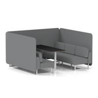 Brixworth 6 Seater Bench Booth With White Legs And Black Table With White Leg In Synergy Fabric - Partner Panels And Sofa