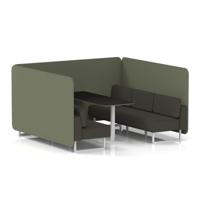 Brixworth 6 Seater Bench Booth With White Legs And Black Table With White Leg In Main Line Flax Fabric - Monument Panels And Temple Sofa