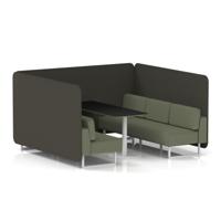 Brixworth 6 Seater Bench Booth With White Legs And Black Table With White Leg In Main Line Flax Fabric - Temple Panels And Monument Sofa