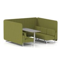 Brixworth 6 Seater Bench Booth With White Legs And Grey Table With White Leg In Rivet Fabric - Olive Panels And Sofa