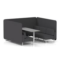 Brixworth 6 Seater Bench Booth With White Legs And Grey Table With White Leg In X2 Fabric - Arithmetic Panels And Sofa