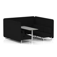 Brixworth 6 Seater Bench Booth With White Legs And Grey Table With White Leg In X2 Fabric - Diameter Panels And Sofa