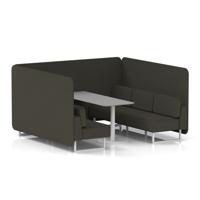 Brixworth 6 Seater Bench Booth With White Legs And Grey Table With White Leg In Main Line Flax Fabric - Temple Panels And Sofa