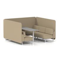 Brixworth 6 Seater Bench Booth With White Legs And Grey Table With White Leg In Main Line Flax Fabric - Upminster Panels And Sofa
