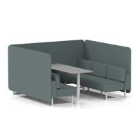 Brixworth 6 Seater Bench Booth With White Legs And Grey Table With White Leg In Main Line Flax Fabric - Westminster Panels And Sofa