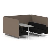 Brixworth 6 Seater Bench Booth With White Legs And Grey Table With White Leg In X2 Fabric - Theory Panels And Diameter Sofa