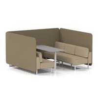 Brixworth 6 Seater Bench Booth With White Legs And Grey Table With White Leg In Main Line Flax Fabric - Bank Panels And Upminster Sofa
