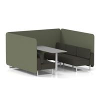 Brixworth 6 Seater Bench Booth With White Legs And Grey Table With White Leg In Main Line Flax Fabric - Monument Panels And Temple Sofa