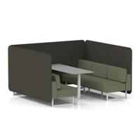 Brixworth 6 Seater Bench Booth With White Legs And Grey Table With White Leg In Main Line Flax Fabric - Temple Panels And Monument Sofa