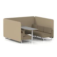 Brixworth 6 Seater Bench Booth With White Legs And Grey Table With White Leg In Main Line Flax Fabric - Upminster Panels And Bank Sofa
