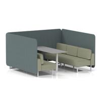 Brixworth 6 Seater Bench Booth With White Legs And Grey Table With White Leg In Main Line Flax Fabric - Westminster Panels And Newbury Sofa