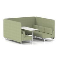 Brixworth 6 Seater Bench Booth With White Legs And White Table With White Leg In Rivet Fabric - Burnish Panels And Sofa