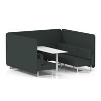 Brixworth 6 Seater Bench Booth With White Legs And White Table With White Leg In Rivet Fabric - Charcoal Panels And Sofa