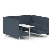 Brixworth 6 Seater Bench Booth With White Legs And White Table With White Leg In Rivet Fabric - Crucible Panels And Sofa
