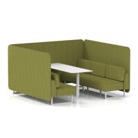 Brixworth 6 Seater Bench Booth With White Legs And White Table With White Leg In Rivet Fabric - Olive Panels And Sofa