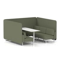 Brixworth 6 Seater Bench Booth With White Legs And White Table With White Leg In Main Line Flax Fabric - Monument Panels And Sofa