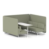 Brixworth 6 Seater Bench Booth With White Legs And White Table With White Leg In Main Line Flax Fabric - Newbury Panels And Sofa