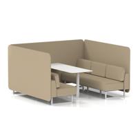 Brixworth 6 Seater Bench Booth With White Legs And White Table With White Leg In Main Line Flax Fabric - Upminster Panels And Sofa