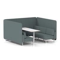 Brixworth 6 Seater Bench Booth With White Legs And White Table With White Leg In Main Line Flax Fabric - Westminster Panels And Sofa