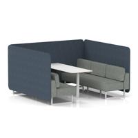 Brixworth 6 Seater Bench Booth With White Legs And White Table With White Leg In Rivet Fabric - Crucible Panels And Prime Sofa