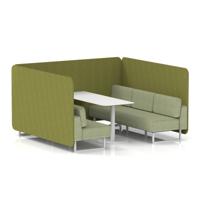 Brixworth 6 Seater Bench Booth With White Legs And White Table With White Leg In Rivet Fabric - Olive Panels And Burnish Sofa