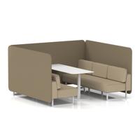 Brixworth 6 Seater Bench Booth With White Legs And White Table With White Leg In Main Line Flax Fabric - Bank Panels And Upminster Sofa