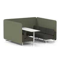 Brixworth 6 Seater Bench Booth With White Legs And White Table With White Leg In Main Line Flax Fabric - Monument Panels And Temple Sofa