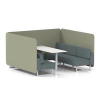 Brixworth 6 Seater Bench Booth With White Legs And White Table With White Leg In Main Line Flax Fabric - Newbury Panels And Westminster Sofa