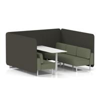 Brixworth 6 Seater Bench Booth With White Legs And White Table With White Leg In Main Line Flax Fabric - Temple Panels And Monument Sofa