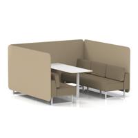 Brixworth 6 Seater Bench Booth With White Legs And White Table With White Leg In Main Line Flax Fabric - Upminster Panels And Bank Sofa