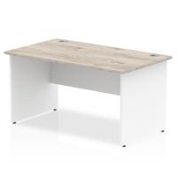 Impulse Straight Office Desk W1400 x D800 x H730mm Panel End Leg Grey Oak Finish White Frame  - TT000154