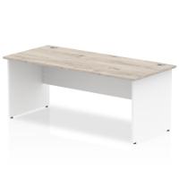 Impulse Straight Office Desk W1800 x D800 x H730mm Panel End Leg Grey Oak Finish White Frame  - TT000156
