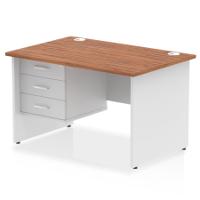 Impulse 1200 x 800mm Straight Office Desk Walnut Top White Panel End Leg with 1 x 3 Drawer Fixed Pedestal