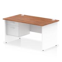 Impulse 1400 x 800mm Straight Office Desk Walnut Top White Panel End Leg with 1 x 2 Drawer Fixed Pedestal