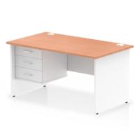 Impulse 1400 x 800mm Straight Office Desk Beech Top White Panel End Leg with 1 x 3 Drawer Fixed Pedestal