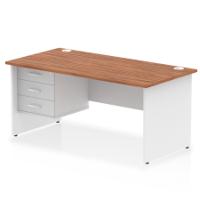 Impulse 1600 x 800mm Straight Office Desk Walnut Top White Panel End Leg with 1 x 3 Drawer Fixed Pedestal