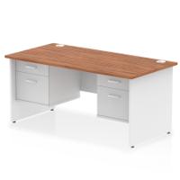 Impulse 1600 x 800mm Straight Office Desk Walnut Top White Panel End Leg with 2 x 2 Drawer Fixed Pedestal