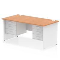 Impulse 1600 x 800mm Straight Office Desk Oak Top White Panel End Leg with 2 x 3 Drawer Fixed Pedestal