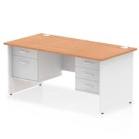 Impulse 1600 x 800mm Straight Office Desk Oak Top White Panel End Leg with 1 x 2 Drawer and 1 x 3 Drawer Fixed Pedestal