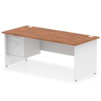 Impulse 1800 x 800mm Straight Office Desk Walnut Top White Panel End Leg with 1 x 2 Drawer Fixed Pedestal