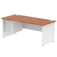 Impulse 1800 x 800mm Straight Office Desk Walnut Top White Panel End Leg with 1 x 3 Drawer Fixed Pedestal