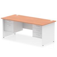 Impulse 1800 x 800mm Straight Office Desk Beech Top White Panel End Leg with 1 x 2 Drawer and 1 x 3 Drawer Fixed Pedestal