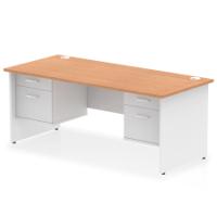 Impulse 1800 x 800mm Straight Office Desk Oak Top White Panel End Leg with 2 x 2 Drawer Fixed Pedestal